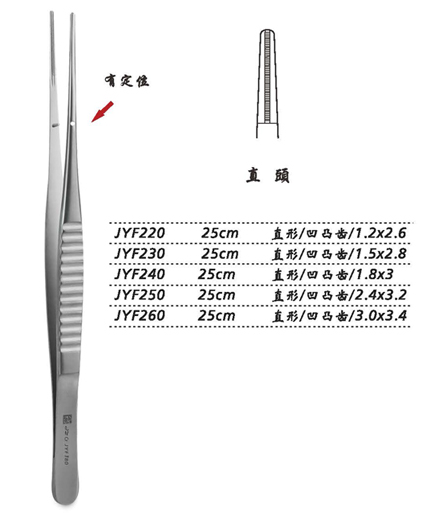 金鐘組織鑷直形 凹凸齒 25cm JYF240   1.8×3